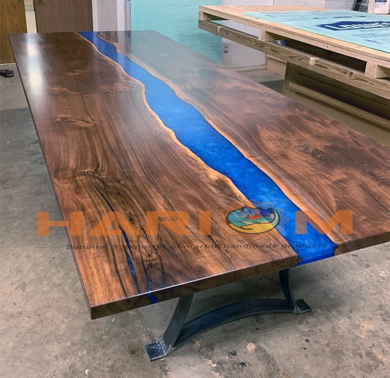 blue epoxy resin top center sofa dining table tops, mid century modern arts console bar top table decors