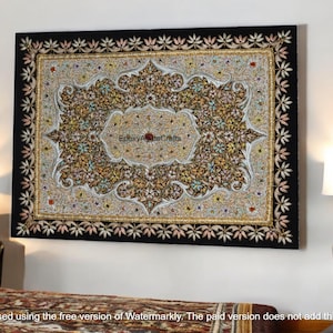 Handmade Zardozi Wall Hanging Luxurious Embroidered Tapestry, Traditional Indian Art for Home Interior Decorative Accent