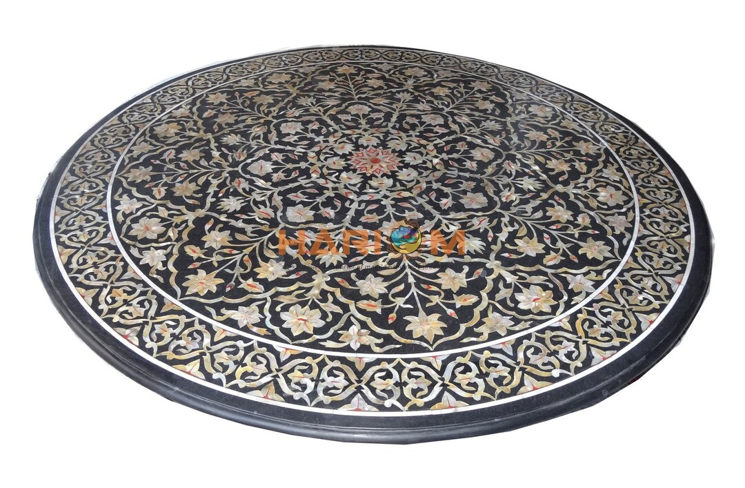 Black Marble Bar Counter Table Top With Mother of Pearl Stone Etsy