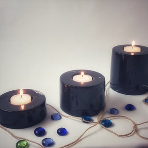 Candle Holder Tealight Natural Marble  Cylinder Black  Exclusive  Interior Decoration Set of Three Housewarming Gift Newyear Gift