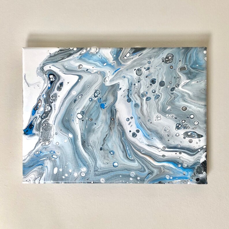 12x9 acrylic pour painting White Marble Etsy