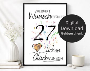 Money Gift 27th Birthday Wish Fulfiller – Digital Download | Creative DIY Birthday Gift & Last Minute Present