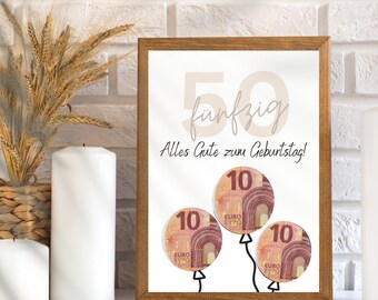 Geldgeschenk 50. Geburtstag zum selbst ausdrucken | Geschenkvorlage für Mann und Frau - Digitaler Download