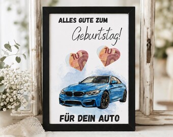 Birthday Money Gift Car Theme – Digital PDF Download for Printing – Last-Minute Gift Idea for Car Enthusiasts