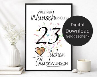 Money Gift 23th Birthday Wish Fulfiller – Digital Download | Creative DIY Birthday Gift & Last Minute Present
