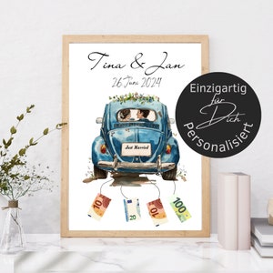 Money gift wedding personalized | poster bridal couple wedding gift 2024 | gift wedding picture car | digital download