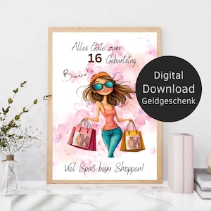 personalisiertes Geldgeschenk Geburtstag Shopping | Geschenk für Tochter, Mutter, Freundin | Wunschalter & Wunschname | Digitaler Download