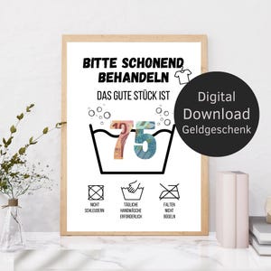 Geldgeschenk 75. Geburtstag Waschanleitung | kreatives Geburtstagsgeschenk DIY Geschenkidee | Last Minute Geschenk | Digitaler Download