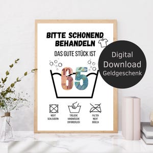 Geldgeschenk 65. Geburtstag Waschanleitung | kreatives Geburtstagsgeschenk DIY Geschenkidee | Last Minute Geschenk | Digitaler Download