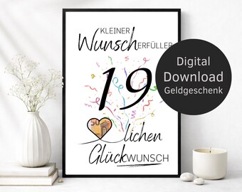 Money Gift 19th Birthday Wish Fulfiller – Digital Download | Creative DIY Birthday Gift & Last Minute Present