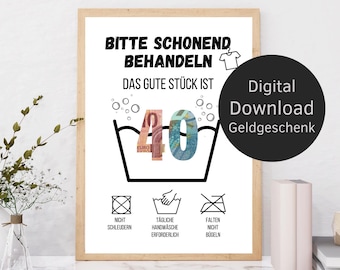 40th birthday money gift washing instructions | creative birthday gift DIY gift idea | last minute gift | digital download