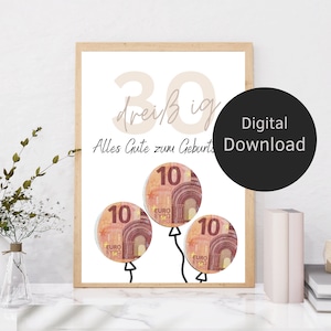 30th birthday money gift | Gift for man and woman to print out yourself | Digital download