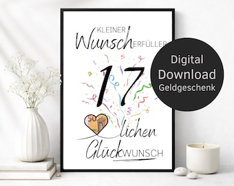 Money Gift 17th Birthday Wish Fulfiller – Digital Download | Creative DIY Birthday Gift & Last Minute Present
