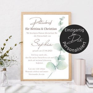 Personalized godparent letter Eucalypthus  | poster godparent certificate | gift from the godchild for the godparent | digital download