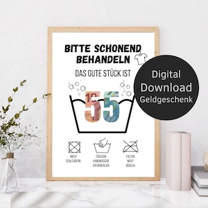 Geldgeschenk 55. Geburtstag Waschanleitung | kreatives Geburtstagsgeschenk DIY Geschenkidee | Last Minute Geschenk | Digitaler Download