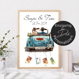 Geldgeschenk Hochzeit personalisiert | Poster Brautpaar Hochzeitsgeschenk 2024 | Geschenk Hochzeitsbild Auto | Digitaler Download