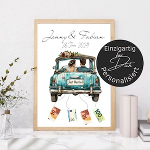 Money gift wedding personalized | poster bridal couple wedding gift 2024 | gift wedding picture car | digital download