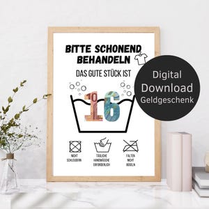 Geldgeschenk 16. Geburtstag Waschanleitung | kreatives Geburtstagsgeschenk DIY Geschenkidee | Last Minute Geschenk | Digitaler Download