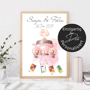 Money gift wedding personalized | poster bridal couple wedding gift 2024 | gift wedding picture car | digital download