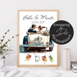 Gift wedding picture car | poster money gift wedding personalized | bride and groom Just Married wedding gift | digital download