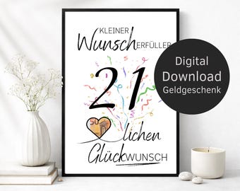 Money Gift 21th Birthday Wish Fulfiller – Digital Download | Creative DIY Birthday Gift & Last Minute Present