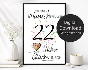 Money Gift 22th Birthday Wish Fulfiller – Digital Download | Creative DIY Birthday Gift & Last Minute Present