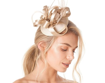 Central Chic Satin Fascinator With Delicate Feather Detail For Weddings Bridesmaids Races & Parties