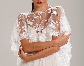 Handfinished Ivory Bridal Lace Wedding Poncho Shawl Capelet Ivory Bridal Cover Up