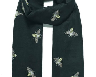 Central Chic Crafts Rose Gold Glitter Bee Print Black Scarf