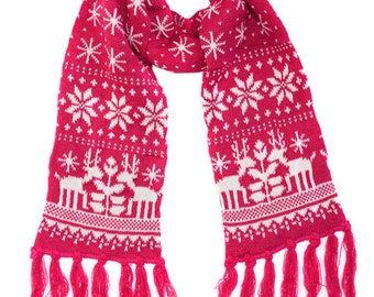 Christmas Scarf Winter Scarves Knitted FairIsle & Snowflake Design