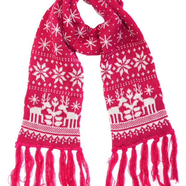 Christmas Scarf Winter Scarves Knitted FairIsle & Snowflake Design