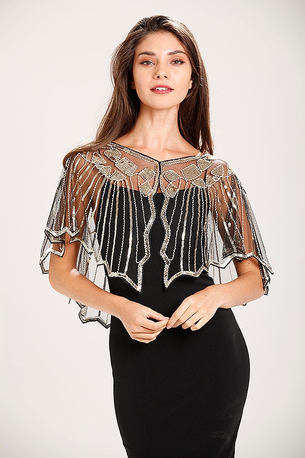 Black, Silver and Gold Fringe Deco Cape – Talulah Blue Costumes