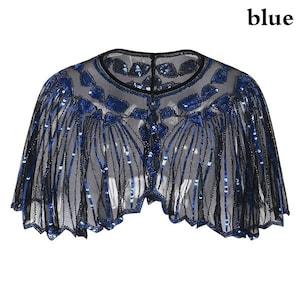 Vintage Pailletten Capelet Perlen Schal Schals Hochzeit Braut Abend Cape Flapper Gatsby 1920er Jahre Weihnachtsfeier Schal Cover Up Glitzer Schal Blau