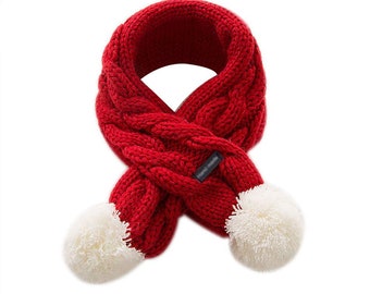 Central Chic Girls Boys Childrens Cable Knitted Scarf Snood With Pom Pom Ends