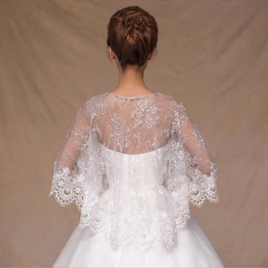 Handcrafted Wedding Dress Cover Ivory Lace Tulle Capelet Bridal Shawl Wrap Stole Shrug Bolero Jacket With Crystal Rhinestones image 4