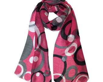 Central Chic Silky Floaty Chiffon Scarf In Retro Design - Hot Pink Scarf