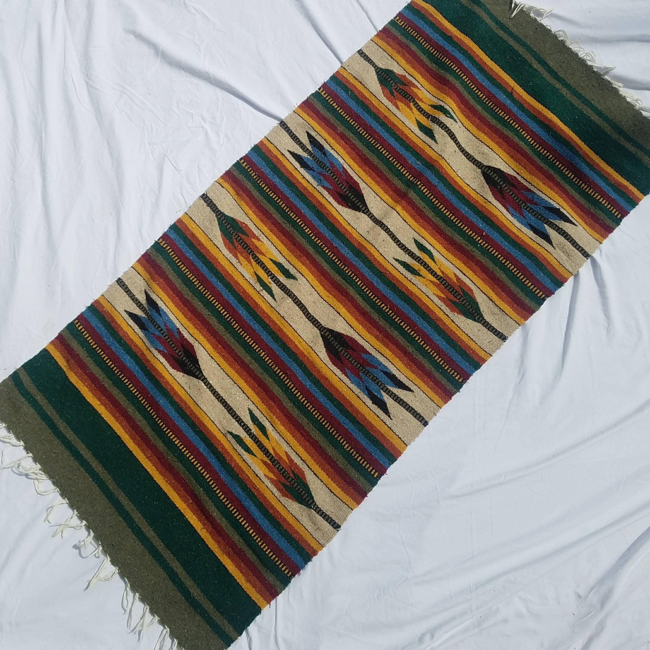 Vintage Woven Multicolored Wool Runner Rug Tapestry Arrow Etsy