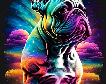 Bulldog Francés en el cielo Diseño digital