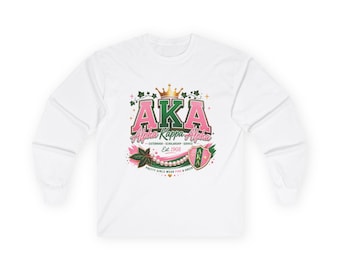AKA Alpha Kappa Alpha Crest Long Sleeve Tee | Sorority Pink Green Tee