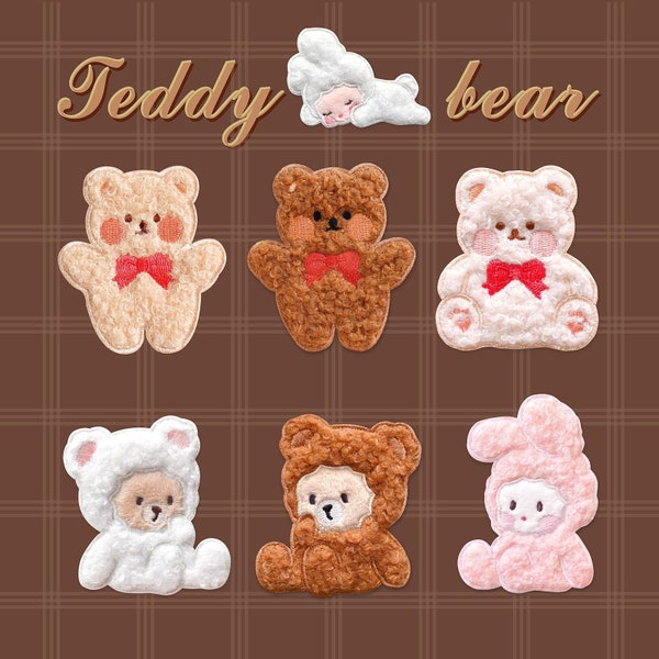 Écusson mignon ours en peluche, écusson bébé lapin, autocollant, autocollant patch, écusson brodé, écusson thermocollant/à coudre, bébé ours, bébé lapin