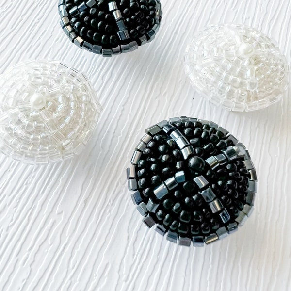 price for set of 3/4/5, Vintage hand beaded button, 20mm/ 26mm/ 30mm/ 34mm, glass beads button,