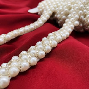 Elegant White Pearl Trim, Beaded, Bridal Wear Embellishment, 19mmW, large stock available, Price by Yard