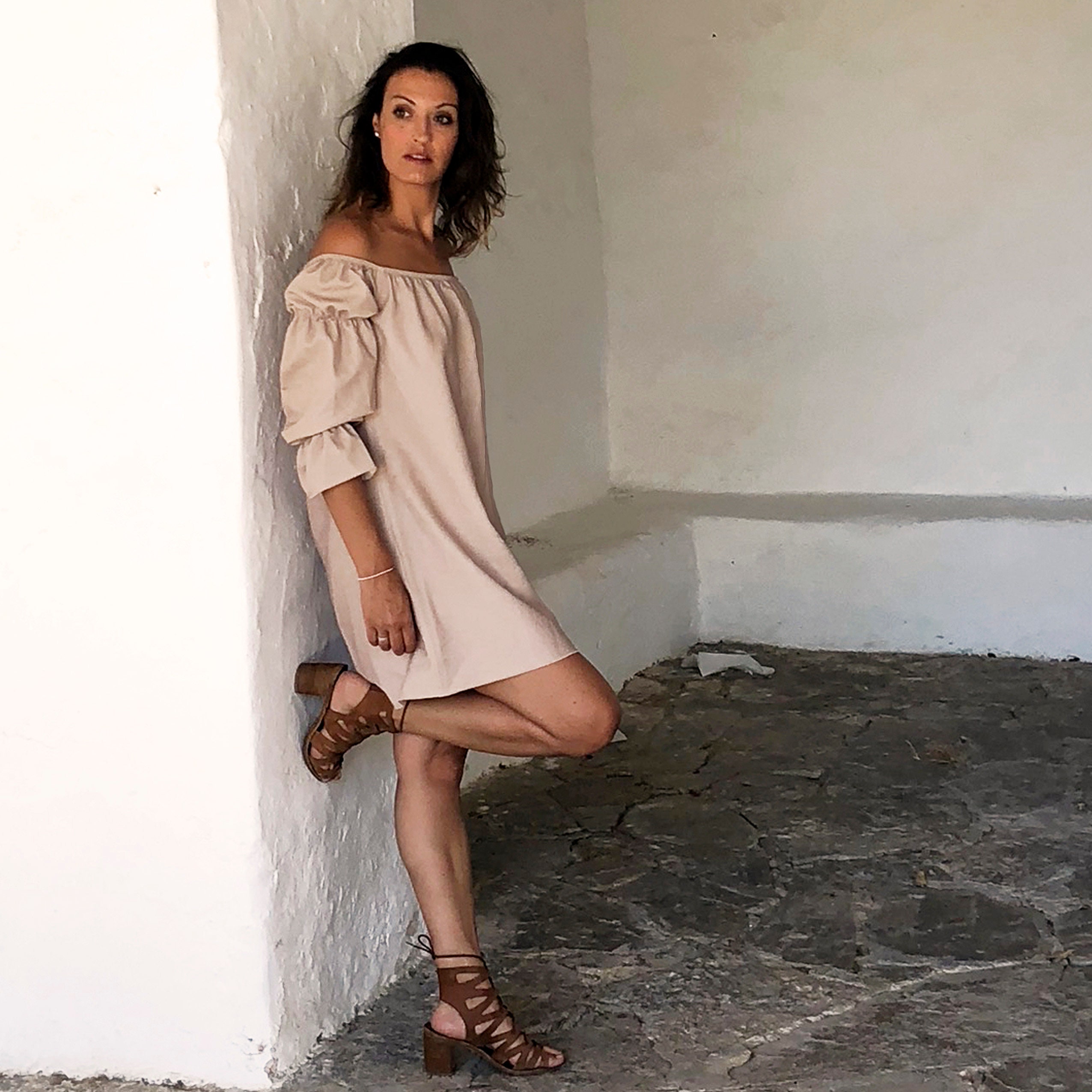Shoulder Dress Light Brown Beach Dress 