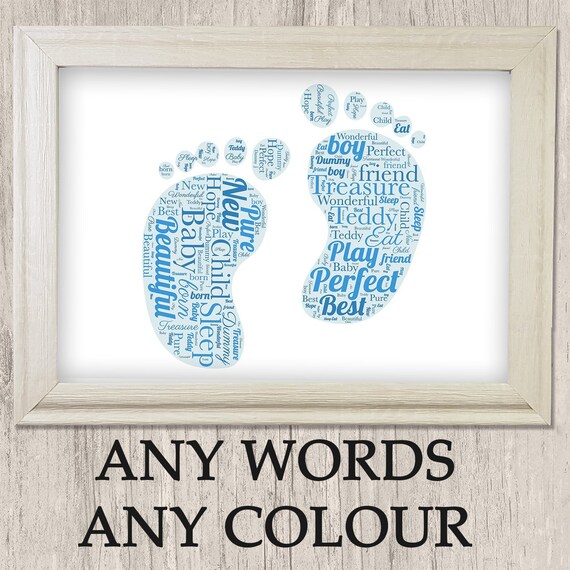 A4 Personalised Word Art Cloud Print Love Little Blue Pink Etsy