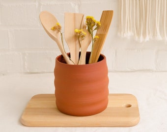 Utensil holder, Ceramic utensil holder, Utensil crock, Kitchen utensil holder, Ceramic jar, Spoon holder, Terracotta vase, Housewarming gift