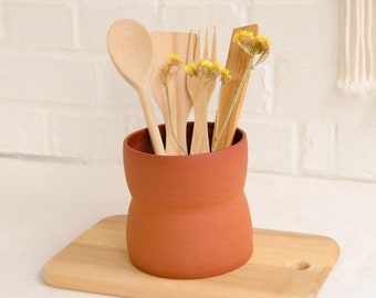 Utensil holder, Ceramic utensil holder, Utensil crock, Kitchen utensil holder, Spoon holder, Ceramic jar, Terracotta vase, New home gift