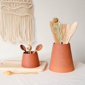 Set of 2 utensil holders, Ceramic utensil holder, Utensil crock, Kitchen utensil holder, Terracotta vase, Spoon holder, Kitchen canisters