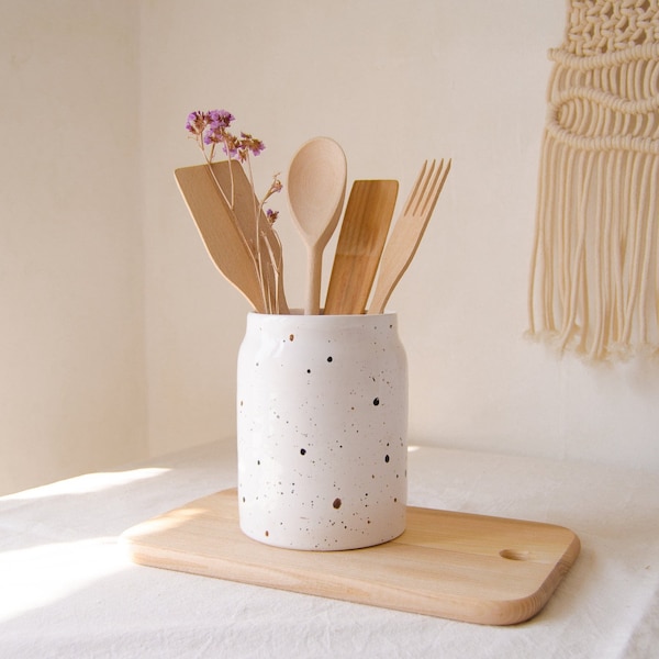 Utensil holder, Ceramic utensil holder, Utensil crock, Kitchen utensil holder, Ceramic vase, Kitchen organizer, Spoon holder, Ceramic jar