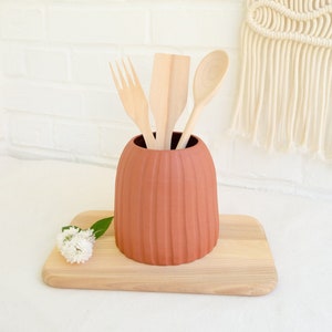 Ceramic utensil holder, Utensil crock, Kitchen utensil holder, Terracotta vase, Spoon holder,  Housewarming gift, Gift for mom New home gift