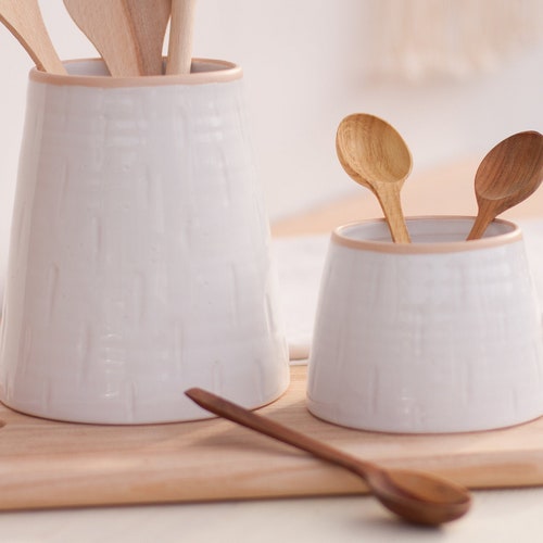 Ceramic Kitchen Utensil Holder Terracotta Spoon Holder Etsy